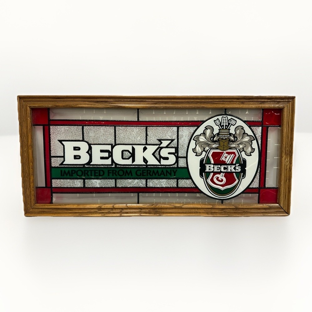 Vintage Beck's German Beer Stained Glass Beer Advertising Sign 21-3/4"x9-3/4"